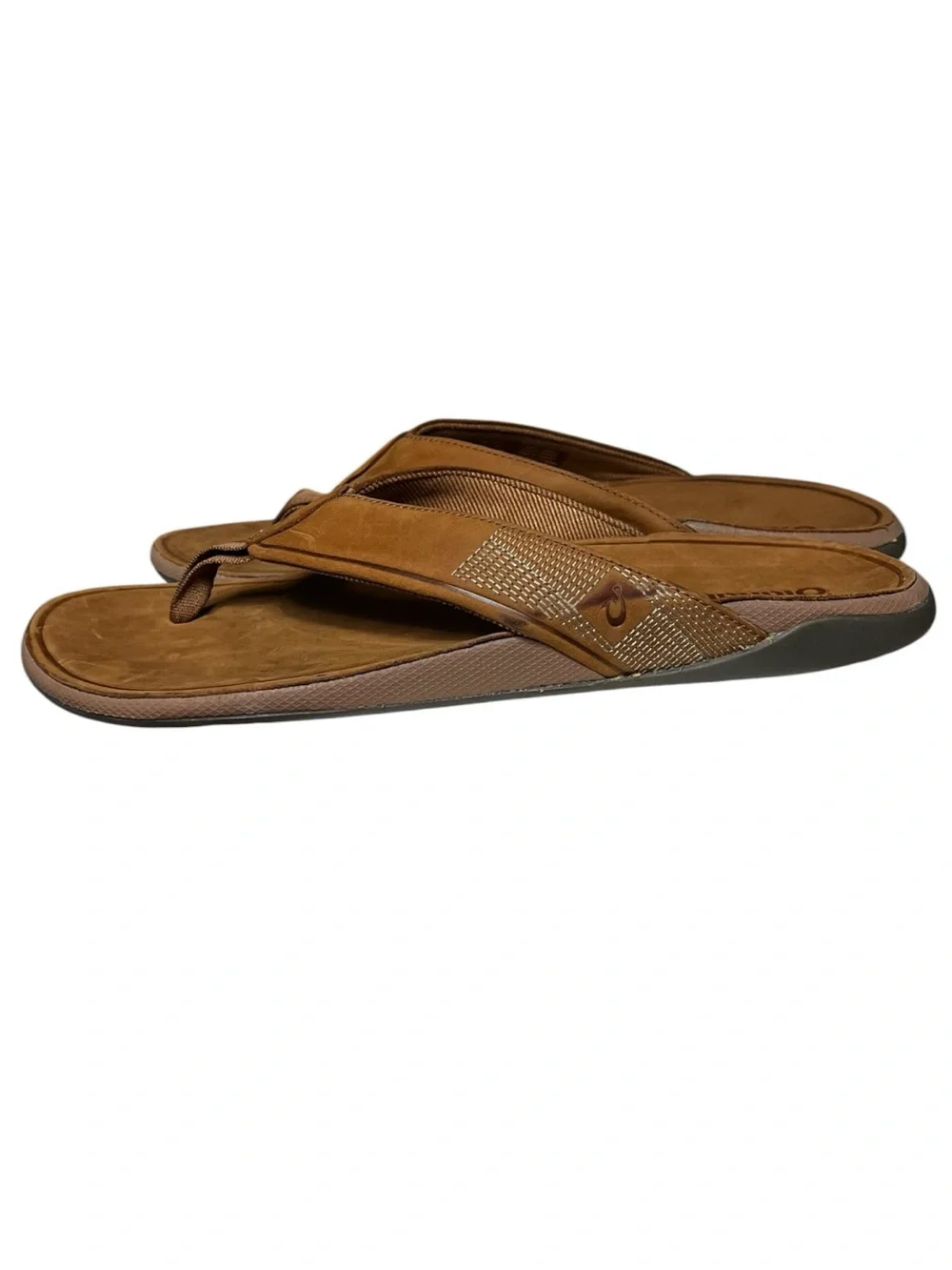 🌻NEW NWOT OluKai Tuahine Sandals Waterproof Leather Flip Flops Brown Mens 12